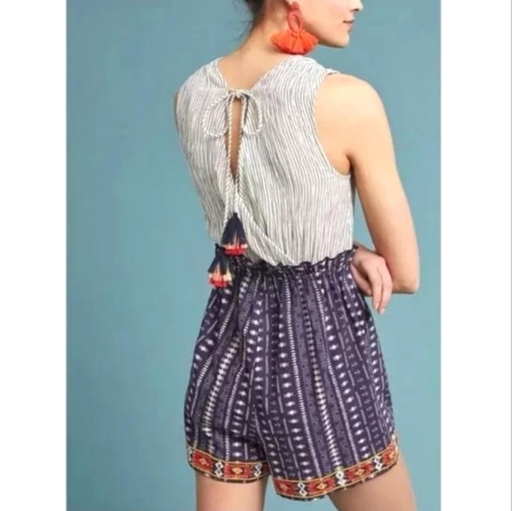 Anthropologie Laia Striped Romper Embroidered Playsuit Shorts Jumpsuit NWT Sz XL - Picture 2 of 15